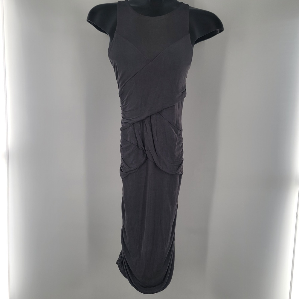 Armani Exchange Women Dark Gray Ruched Sleeveless Midi Dress Size S Viscose